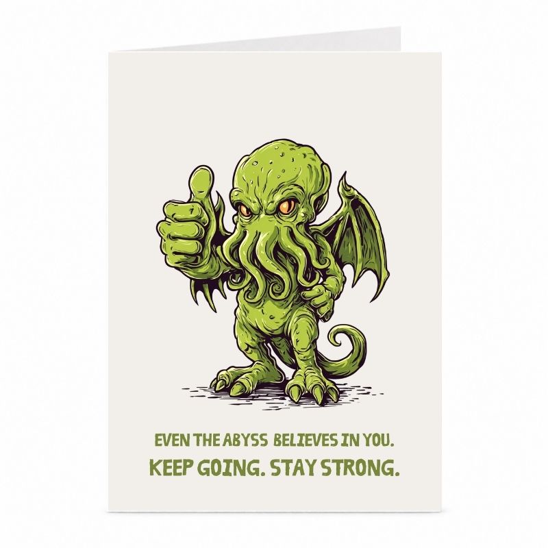 Cthulhu aanmoedigingskaart – cosmic horror ontwerp van JustTheCardGuy