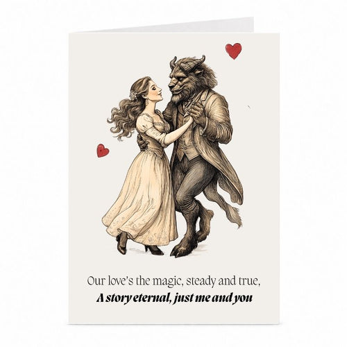 Beauty and the Beast liefdeskaart – sprookjes & fantasy ontwerp van JustTheCardGuy