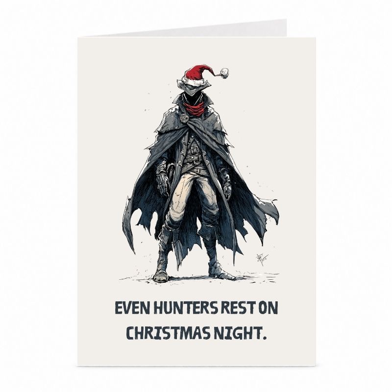 Dark Fantasy Hunter kerstkaart – dark fantasy ontwerp van JustTheCardGuy