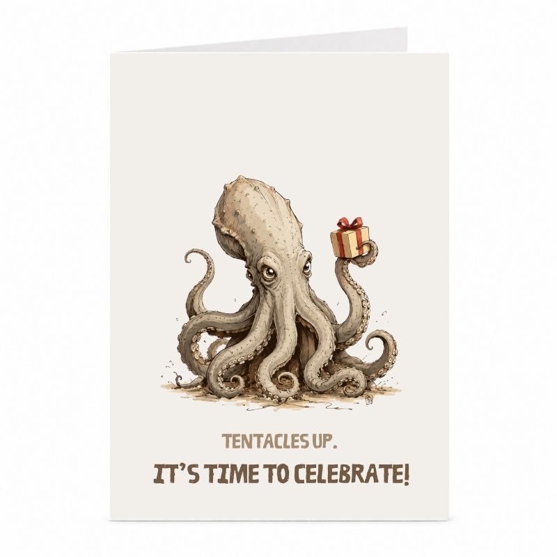 Kraken Geburtstagskarte – Seemonster & Folklore-Motiv von JustTheCardGuy