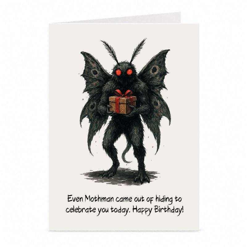 Mothman Birthday Card | Creepy Cryptid Horror Greeting Card