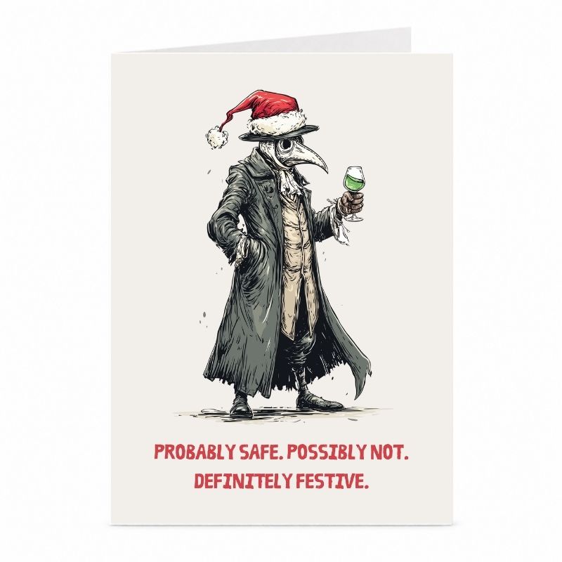 Plague Doctor kerstkaart – gothic horror ontwerp van JustTheCardGuy
