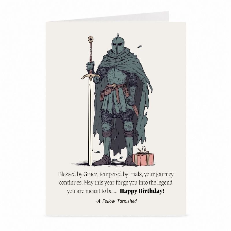 Tarnished Knight Birthday Card | Dark Fantasy Warrior Greeting Card