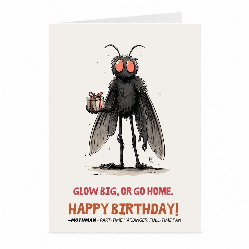Mothman Birthday Card | Funny Cryptid Glow Greeting Card